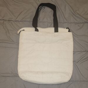 Cream Quilted Tote Bag with Black Straps By UNIQLO